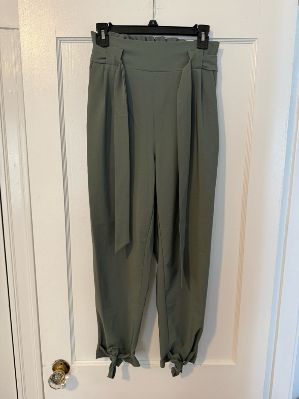 Grace Karin Olive Green High-Waist Paperbag Tie-Waist Trousers